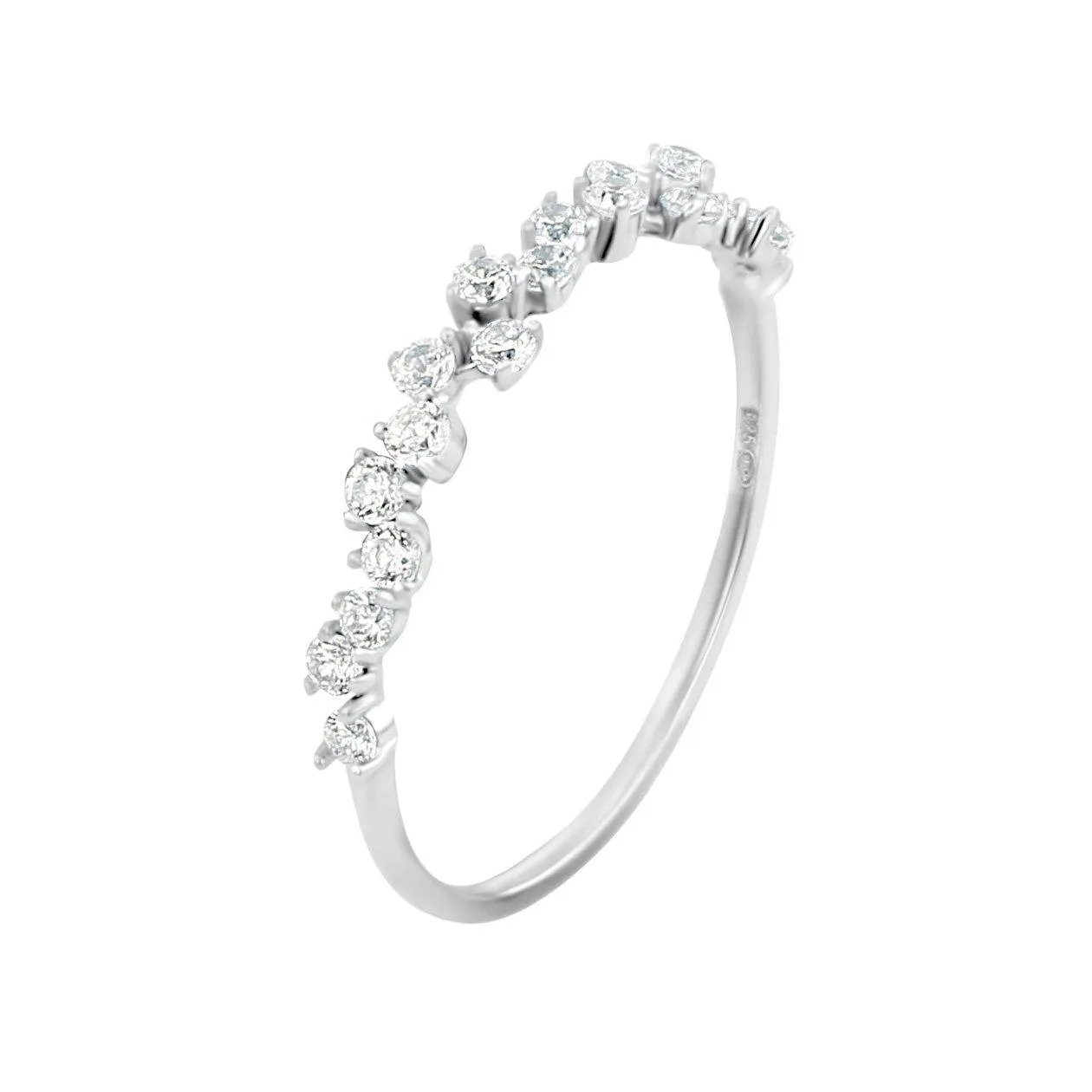 Rhodium plated 925 silver ring assembled with zirconium oxide