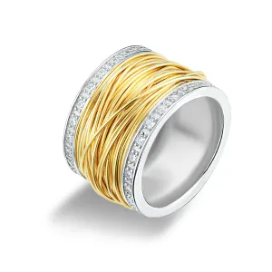 Ring in 925 Silver plated with Rhodium and 18k Yellow Gold assembled with white zirconium oxide
