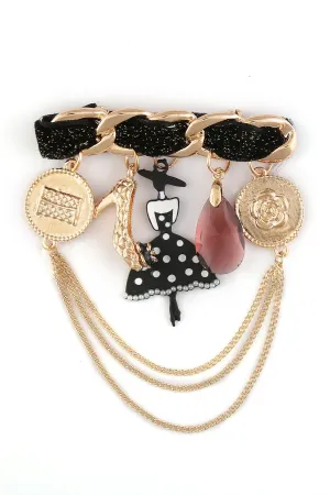 Romantic Elegant Minimalist Retro Hanging Shiny Finish Metal Pin Brooch