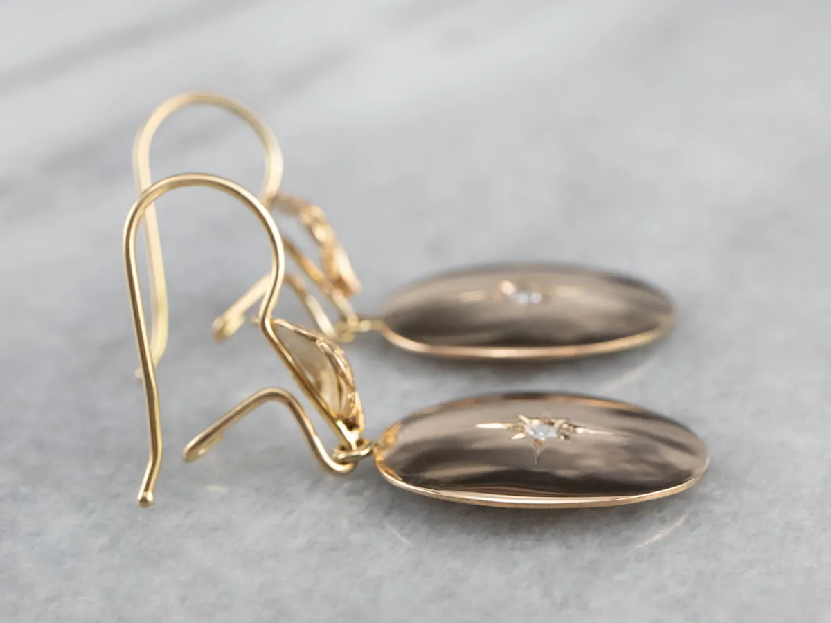 Rose Cut Diamond Two Tone Gold Drop Earrings
