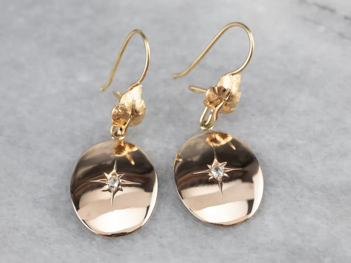 Rose Cut Diamond Two Tone Gold Drop Earrings