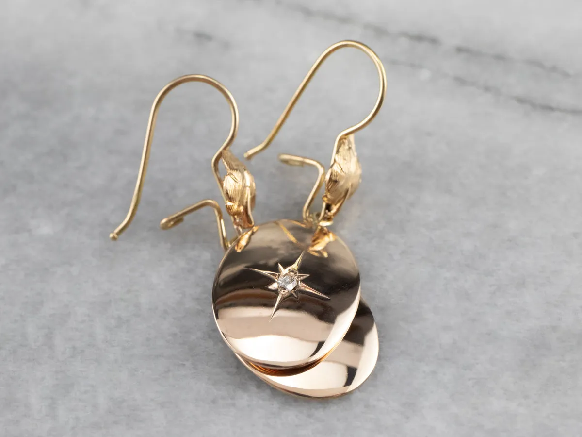Rose Cut Diamond Two Tone Gold Drop Earrings