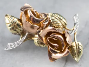 Rose Diamond and Gold Screw Back Earrings