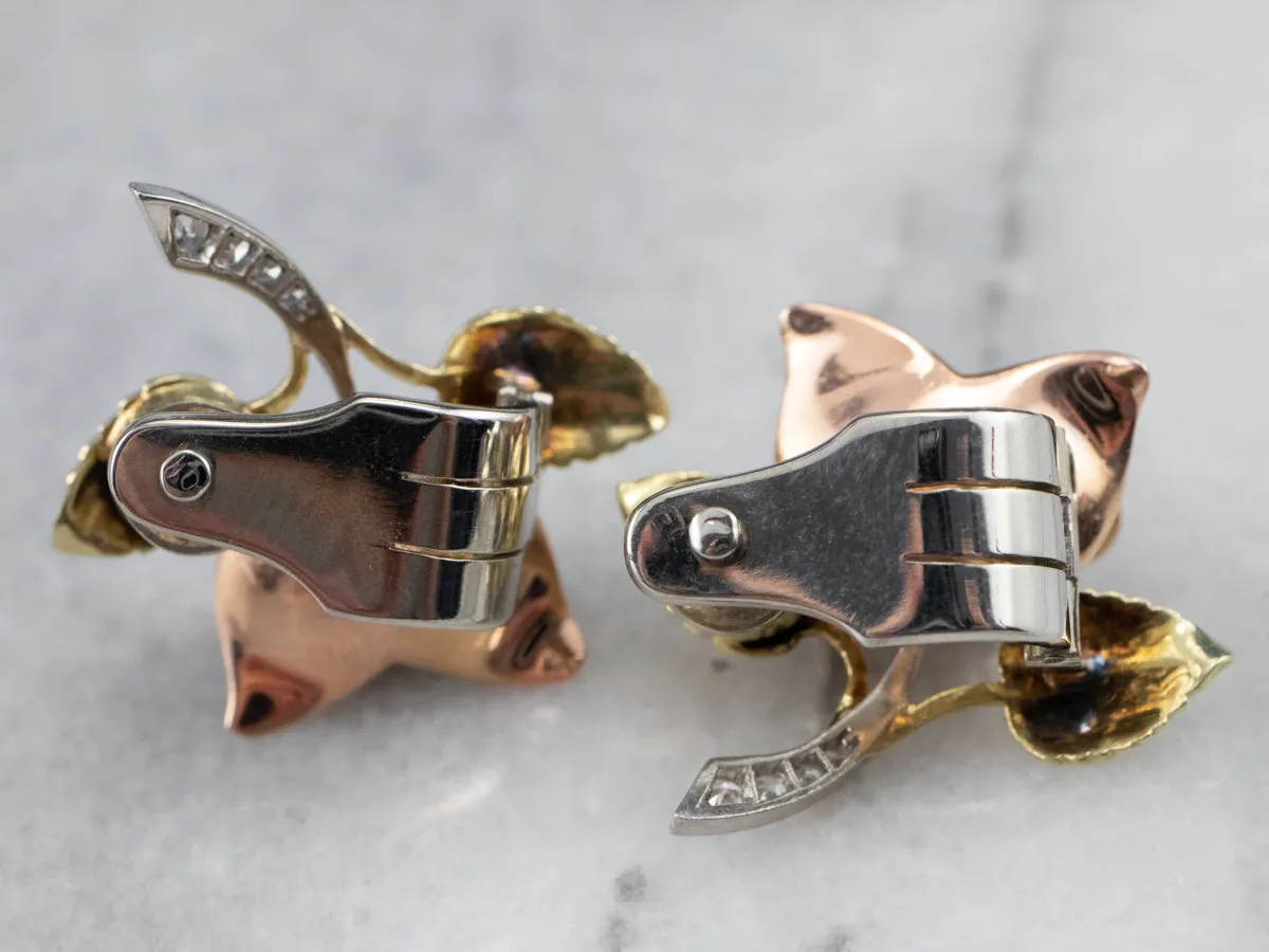 Rose Diamond and Gold Screw Back Earrings