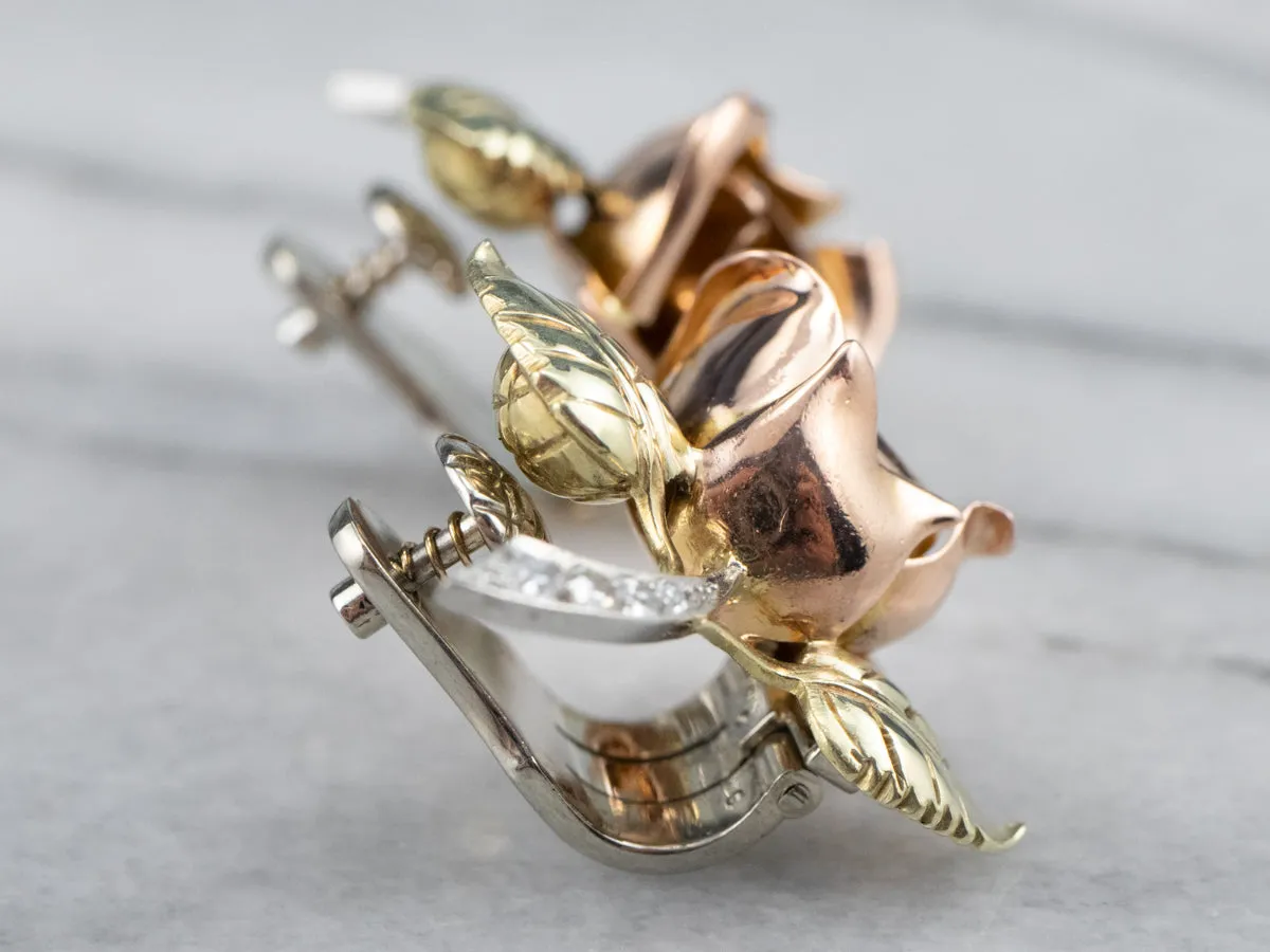 Rose Diamond and Gold Screw Back Earrings