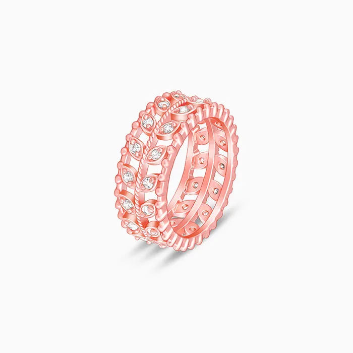 Rose Gold Elegant Leafy Zirconia Ring
