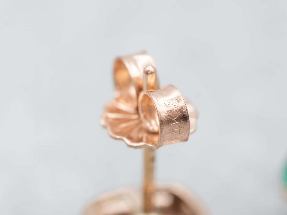 Rose Gold Emerald and Diamond Halo Stud Earrings
