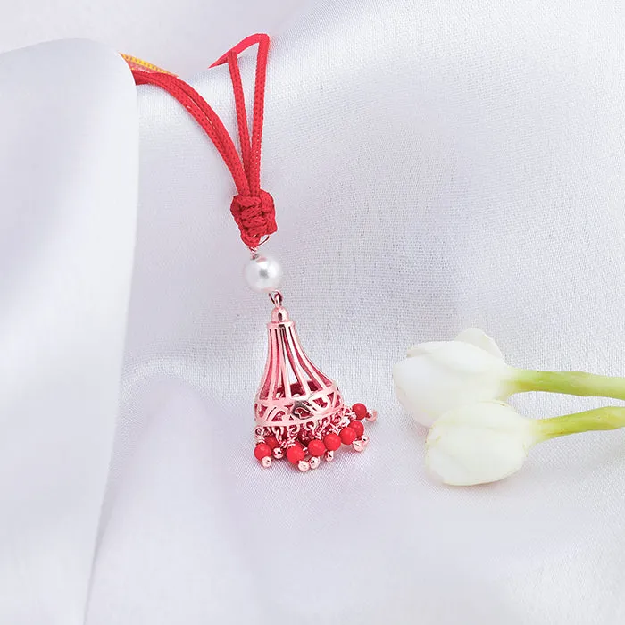 Rose Gold Graceful Jhumka Lumba Rakhi