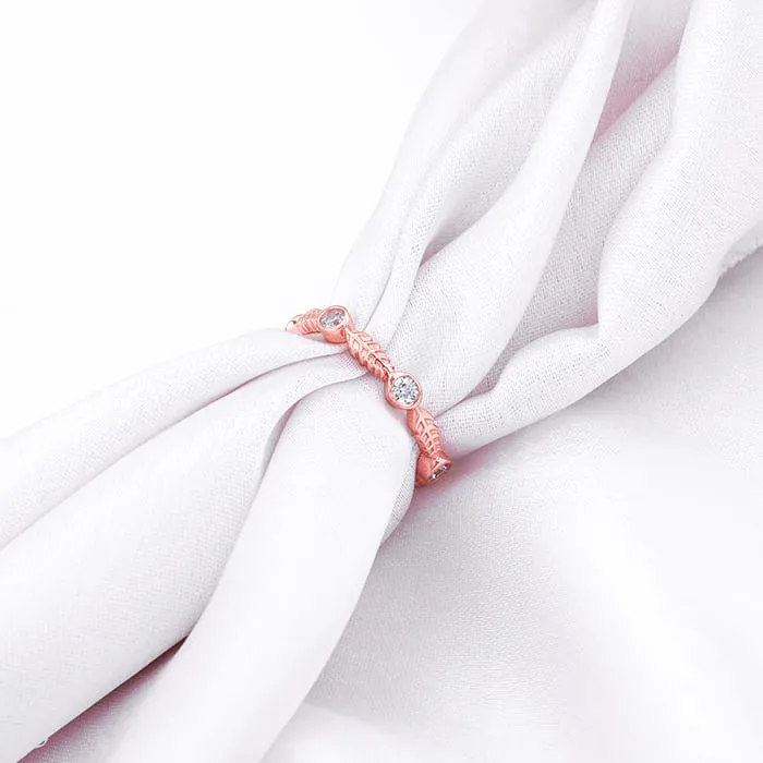 Rose Gold Leafy Zirconia Ring