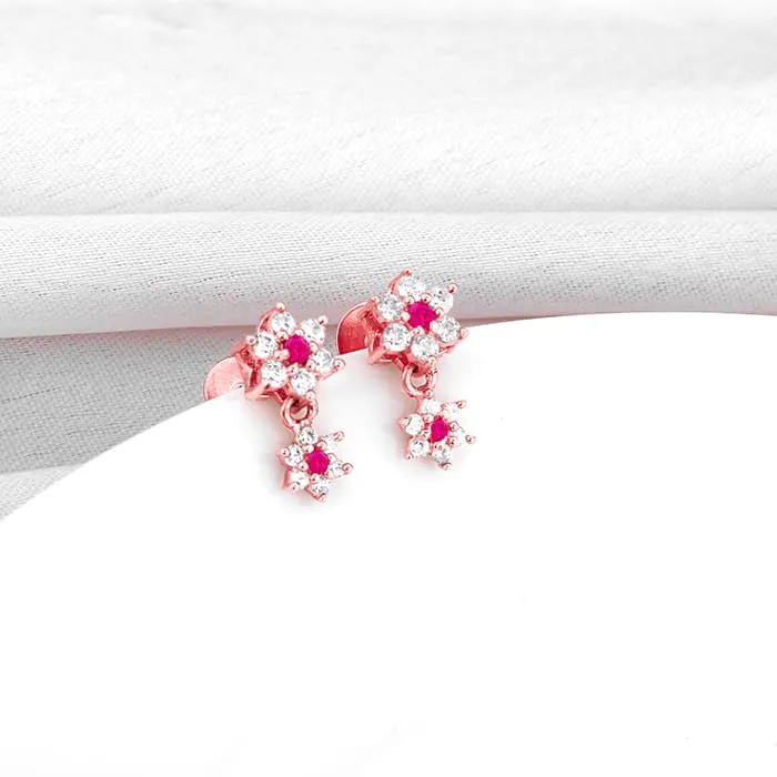 Rose Gold Royal Pink Floral Earrings