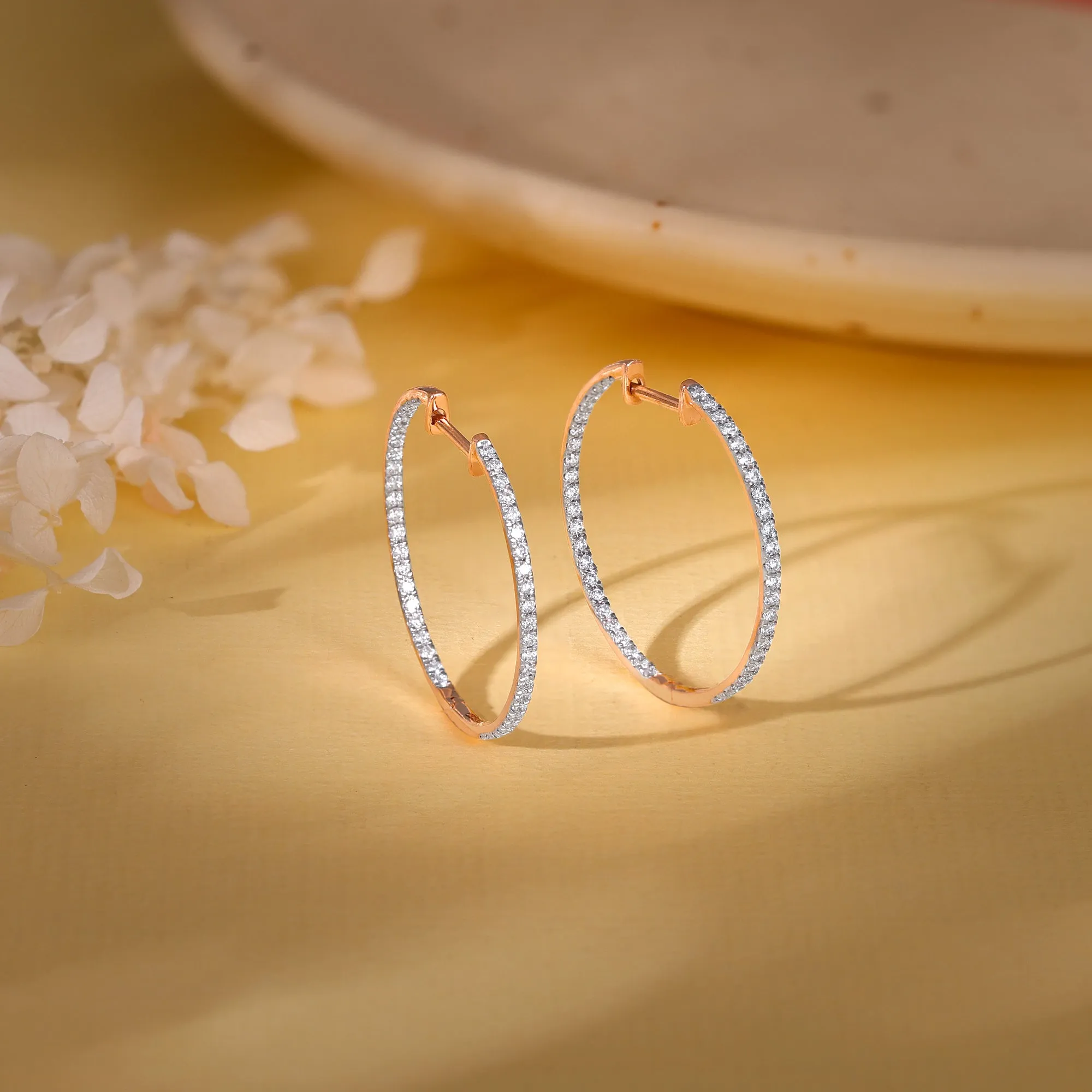 Rose Gold Shine Hoop Diamond Earrings