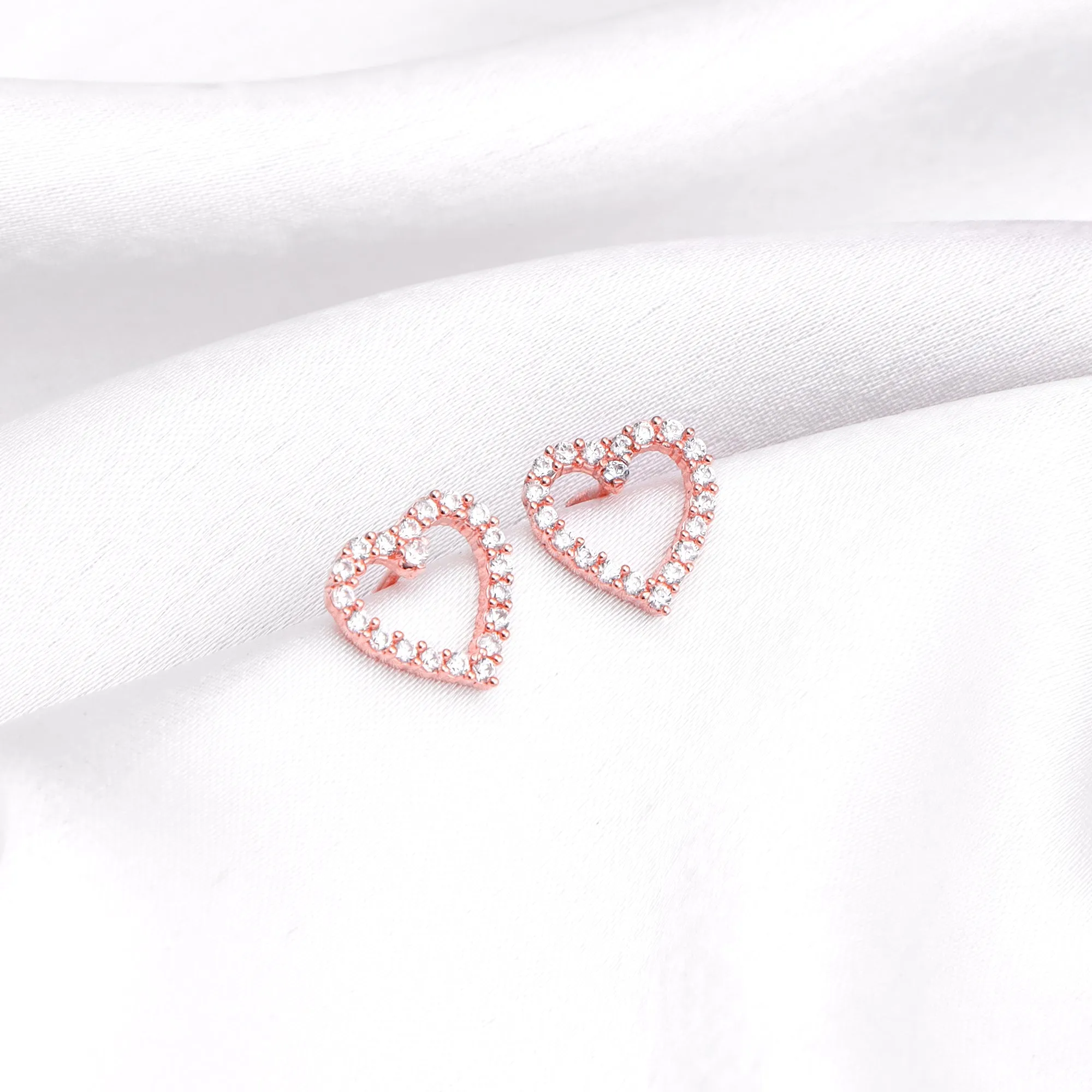 Rose Gold Studded Heart Earrings