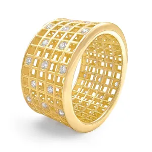 Roule and Co. White Diamond Gold Five-Row Open Pixel Dust Band Ring