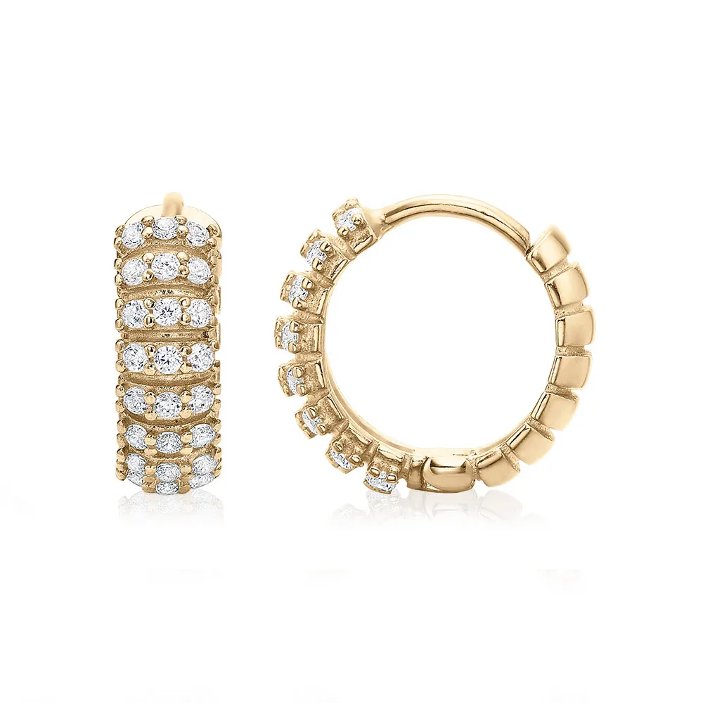 Round Brilliant hoop earrings with diamond simulants in 10 carat yellow gold