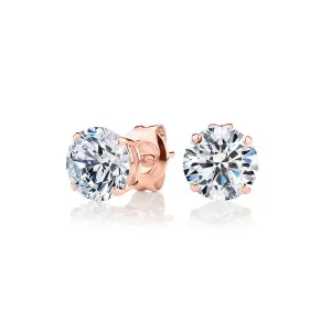 Round Brilliant stud earrings with 2.5 carats* of diamond simulants in 10 carat rose gold