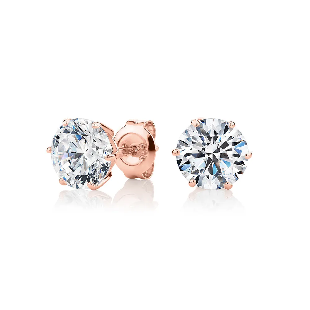 Round Brilliant stud earrings with 3 carats* of diamond simulants in 10 carat rose gold