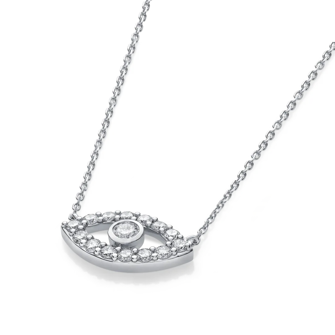 Round Evil Eye Diamond Pendant White Gold