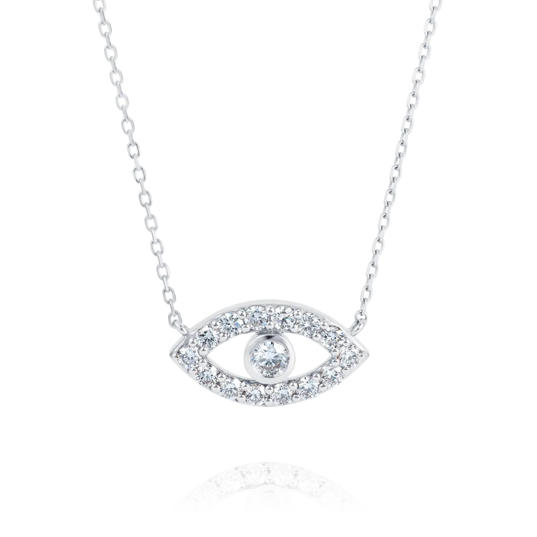 Round Evil Eye Diamond Pendant White Gold
