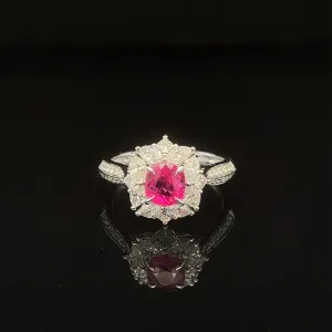 Ruby & Diamond Cluster Halo Knife Edge Ring in 18k White Gold - #602-RGRUB108155