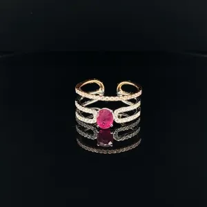 Ruby & Diamond Triple Stack Open Cuff Ring in 18k Two Tone Gold - (#41-HRRUB000306)