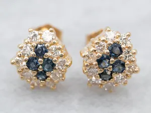 Sapphire and Diamond Cluster Stud Earrings