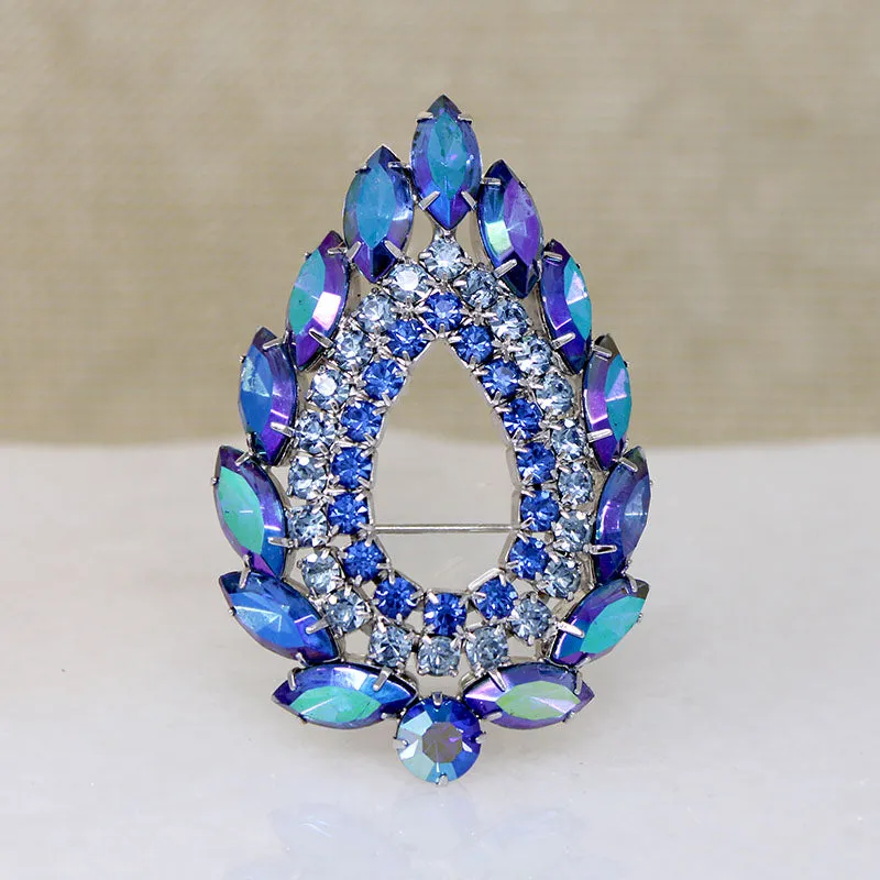 Sarah Coventry Fierce Blue Rhinestone Brooch