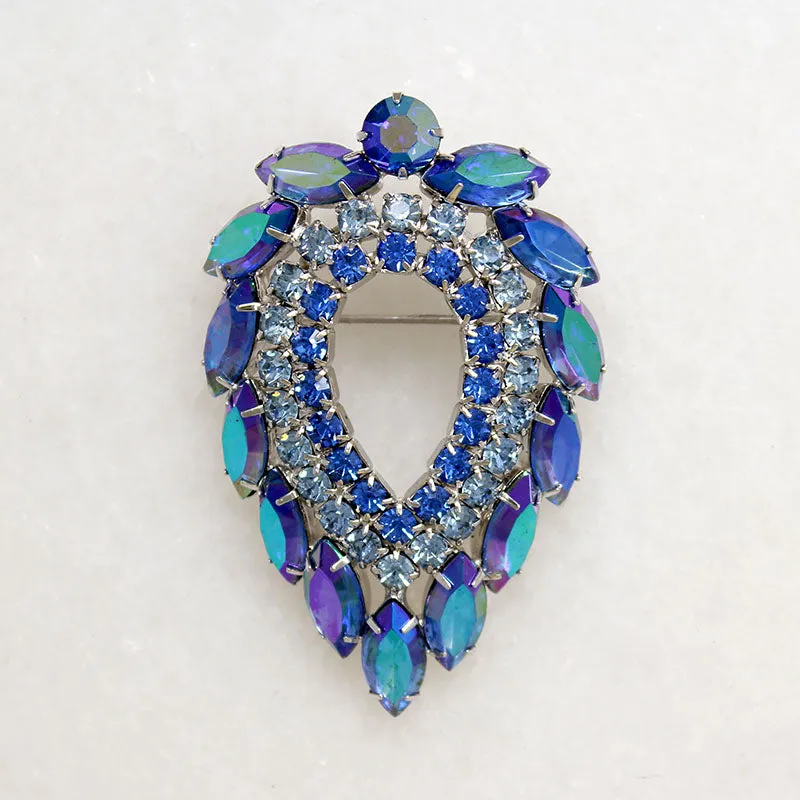 Sarah Coventry Fierce Blue Rhinestone Brooch