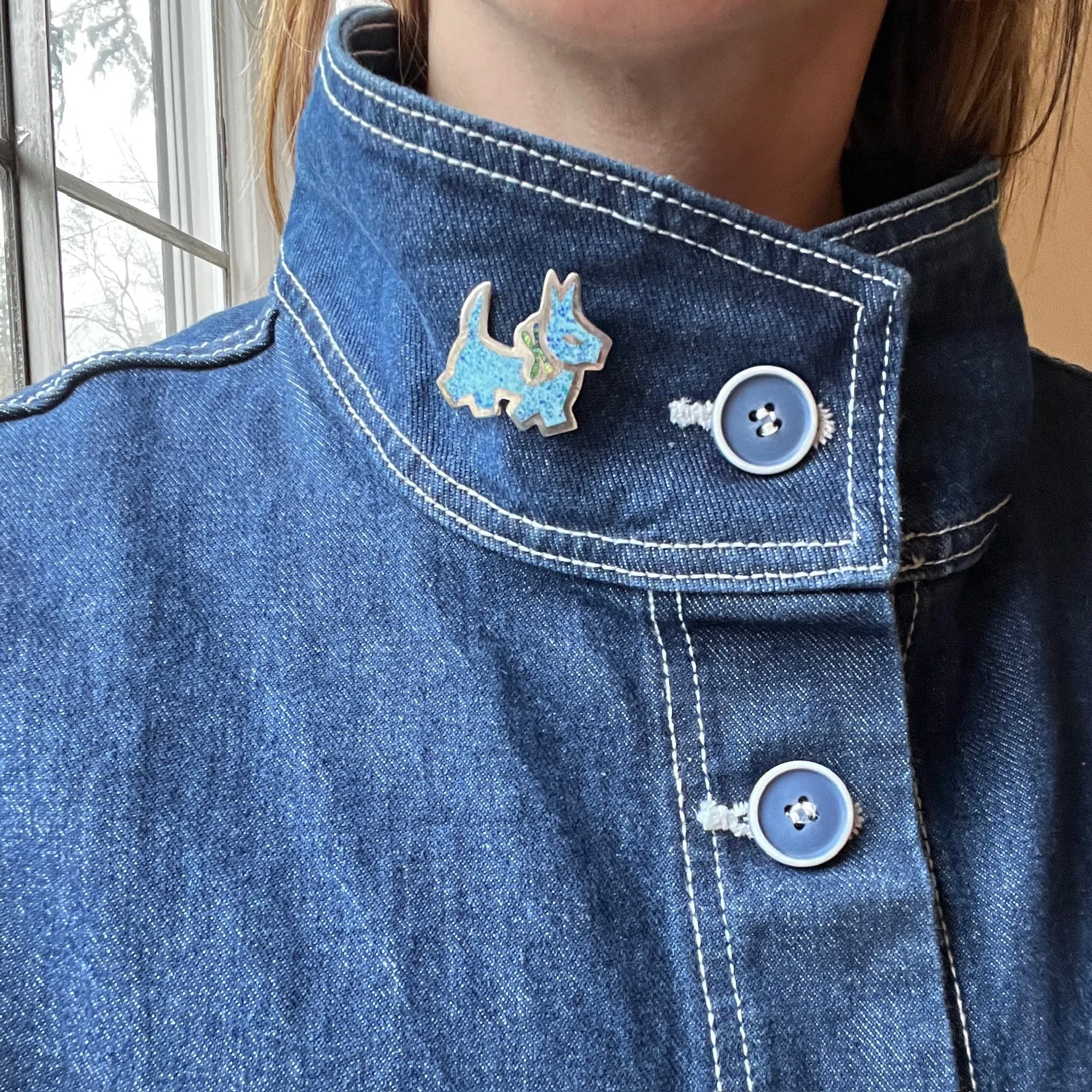 Sassy Blue Scotty Sterling & Enamel Brooch