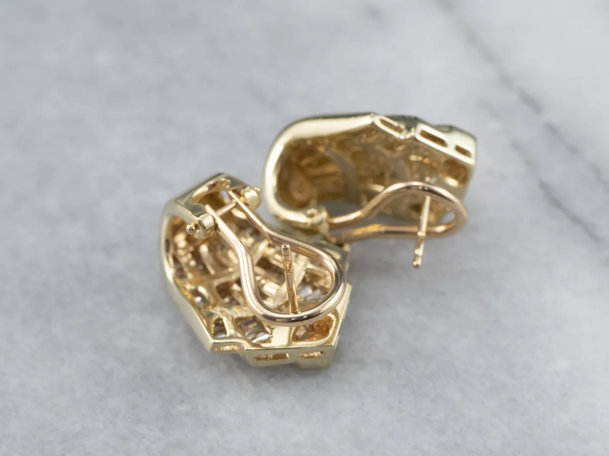 Scalloped Baguette-Cut Diamond Stud Earrings