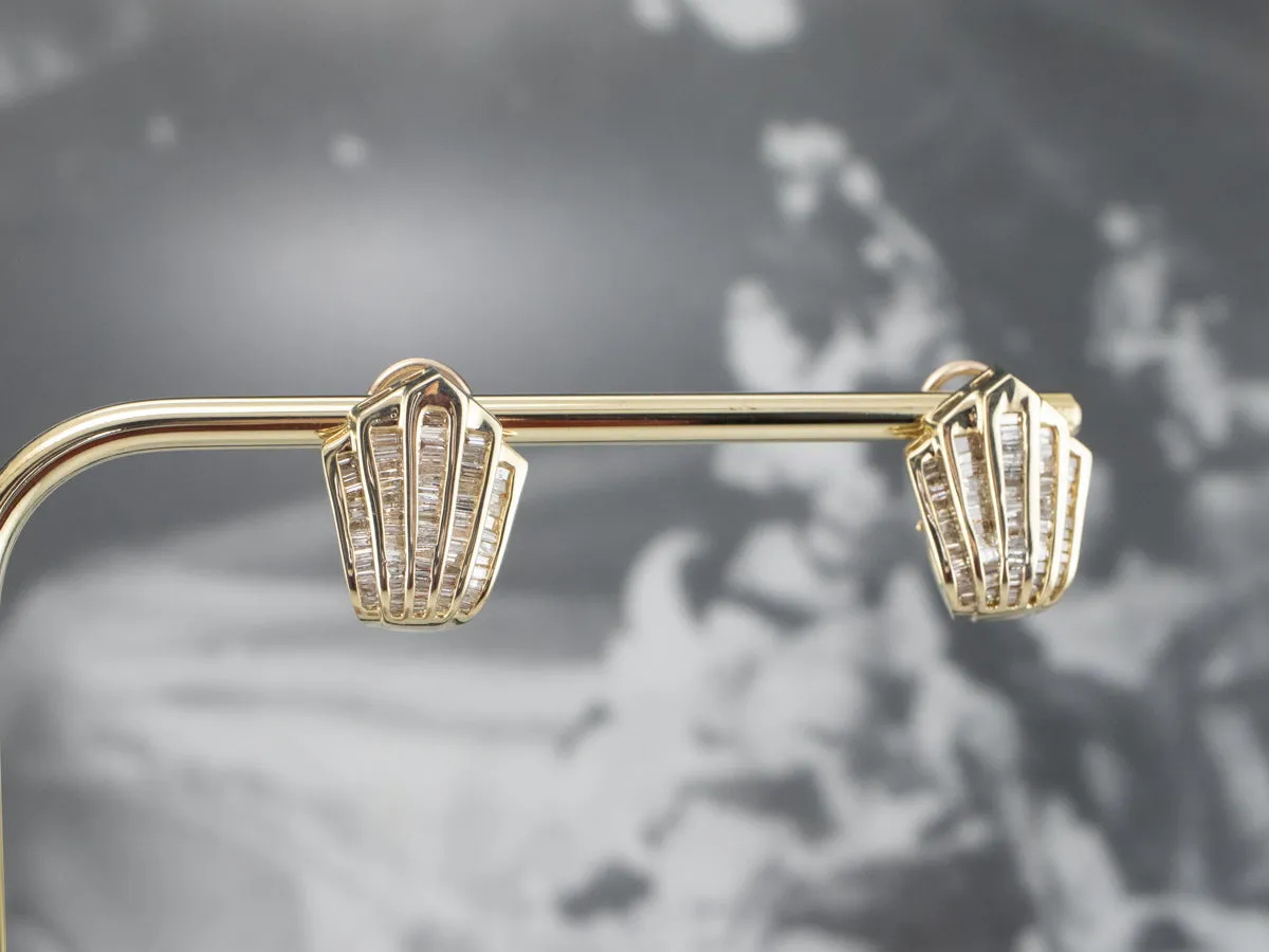 Scalloped Baguette-Cut Diamond Stud Earrings