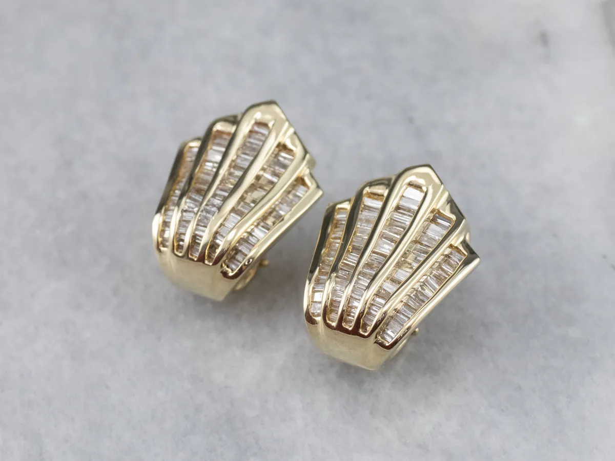 Scalloped Baguette-Cut Diamond Stud Earrings