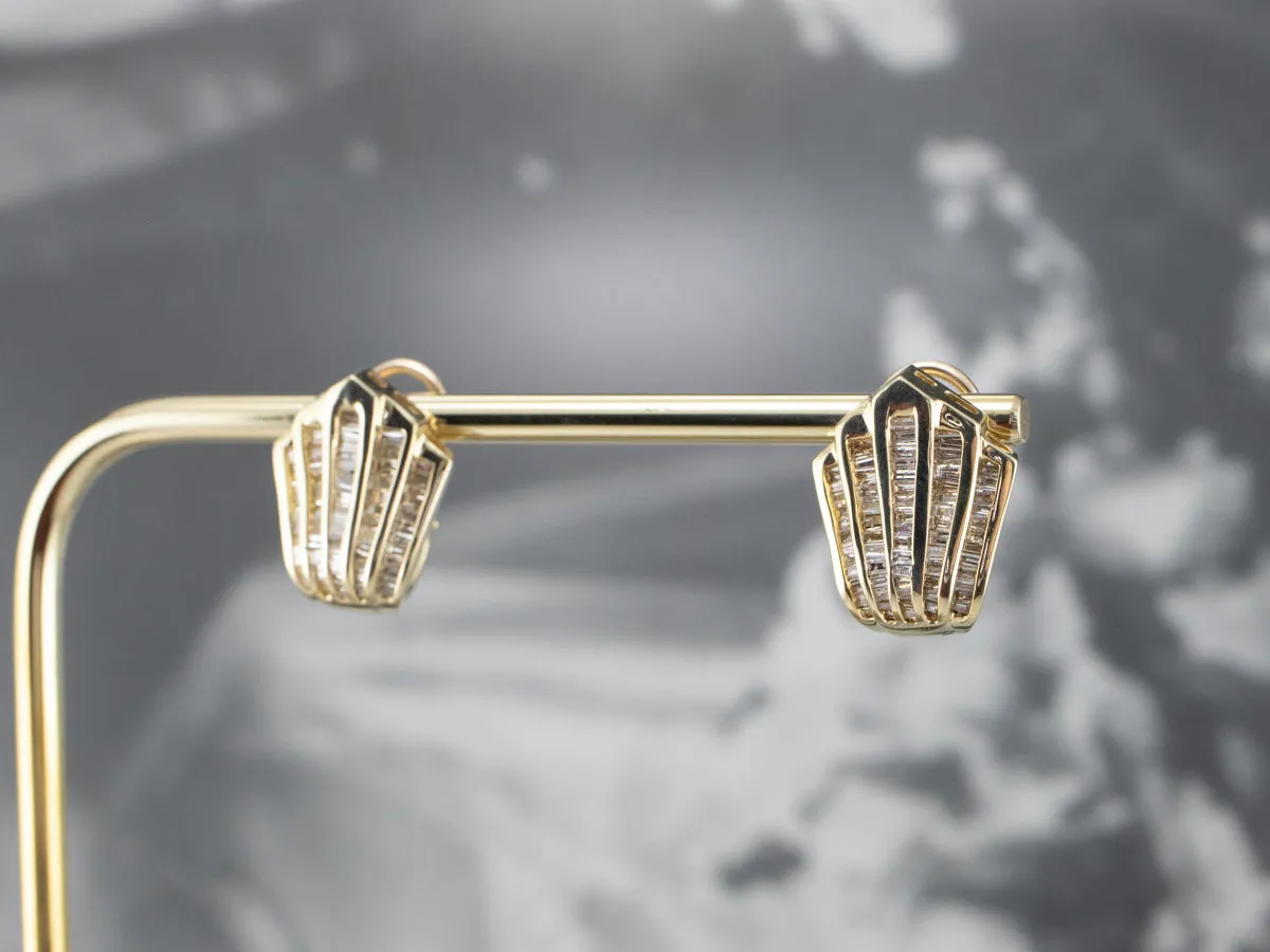Scalloped Baguette-Cut Diamond Stud Earrings