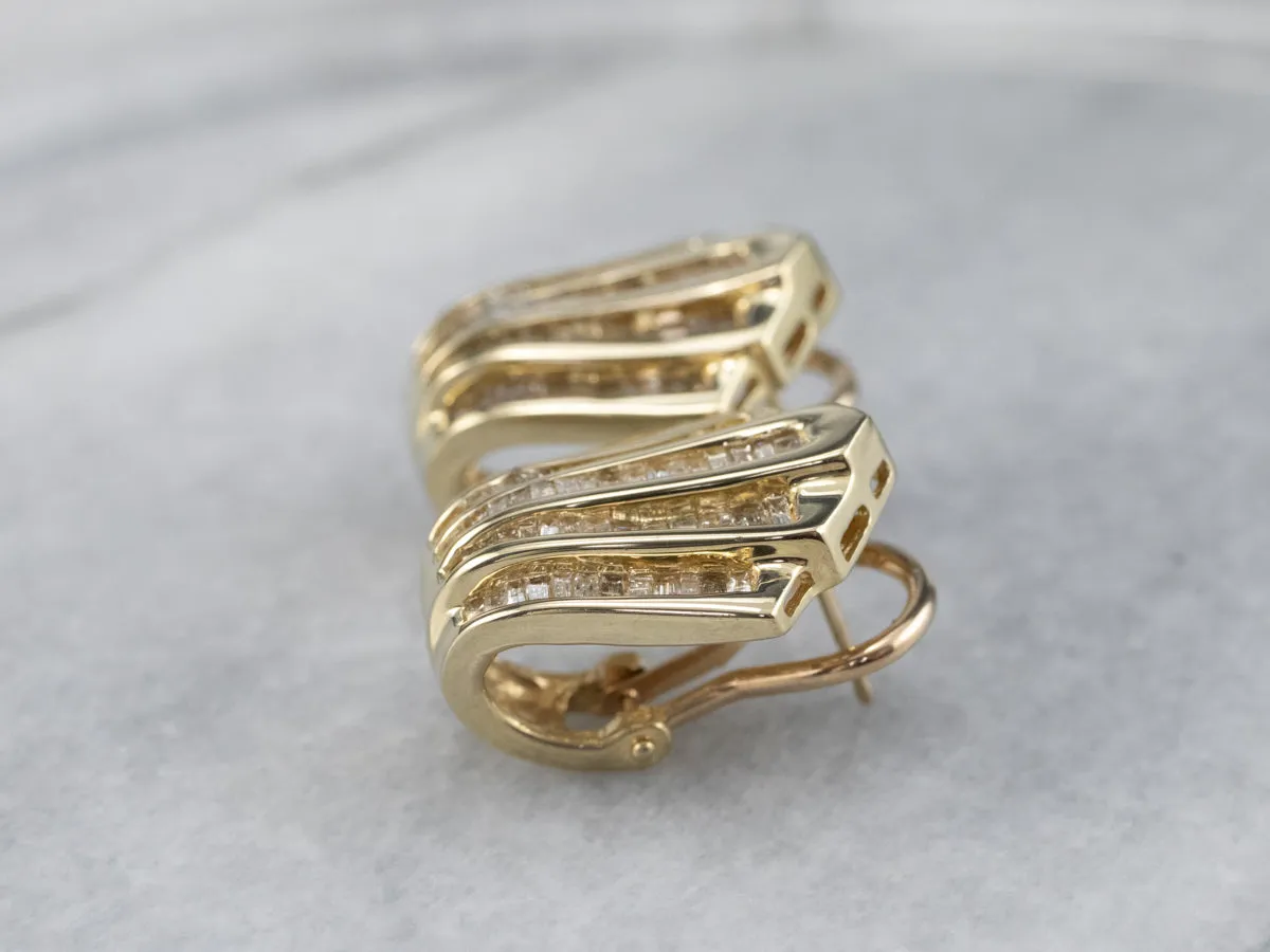 Scalloped Baguette-Cut Diamond Stud Earrings