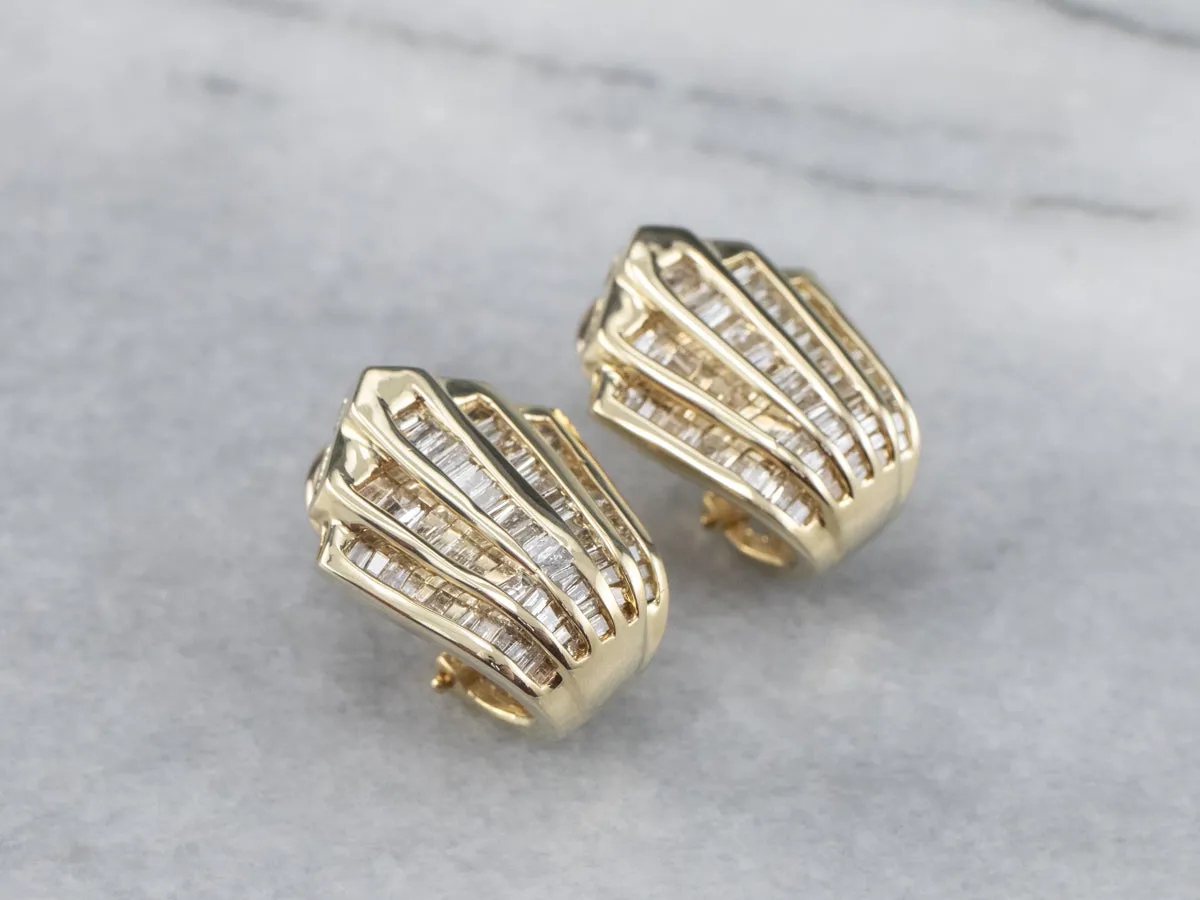 Scalloped Baguette-Cut Diamond Stud Earrings