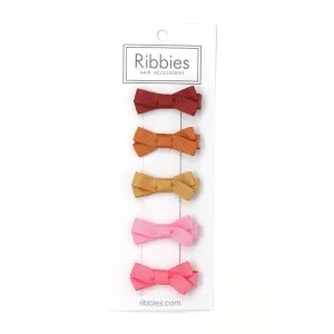 Set of 5 Small Bows - Plain - Pink & Mustard