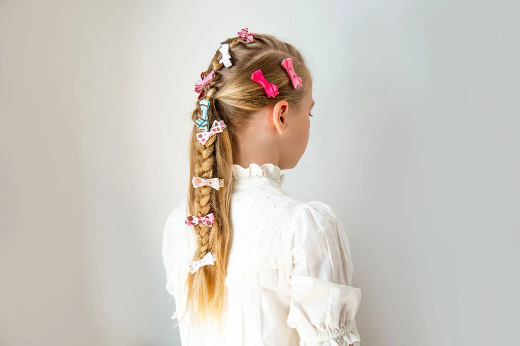 Set of 5 Small Bows - Plain - Pink & Mustard
