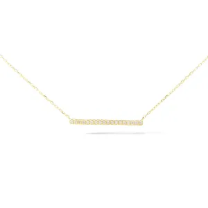 Short Pav?? Bar 18K Gold Necklace w. Diamonds