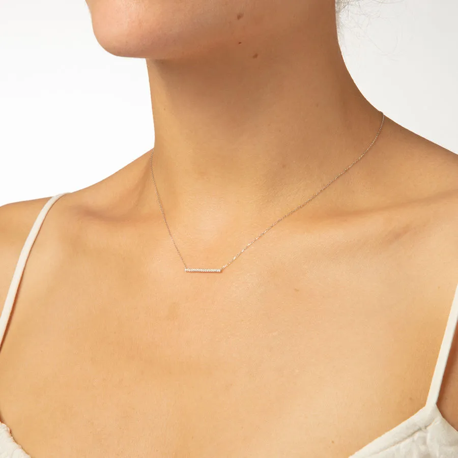 Short Pav?? Bar 18K Gold Necklace w. Diamonds
