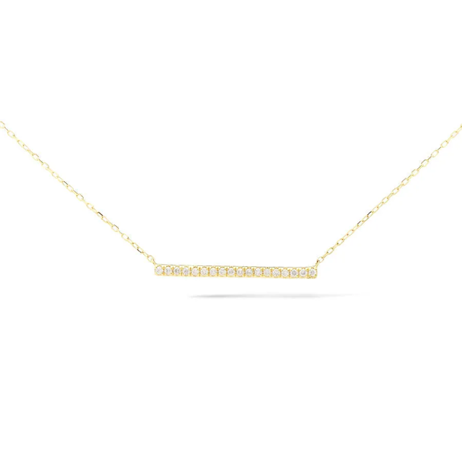 Short Pav?? Bar 18K Gold Necklace w. Diamonds