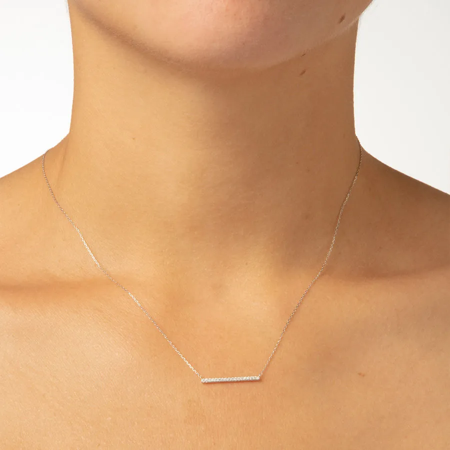 Short Pav?? Bar 18K Gold Necklace w. Diamonds