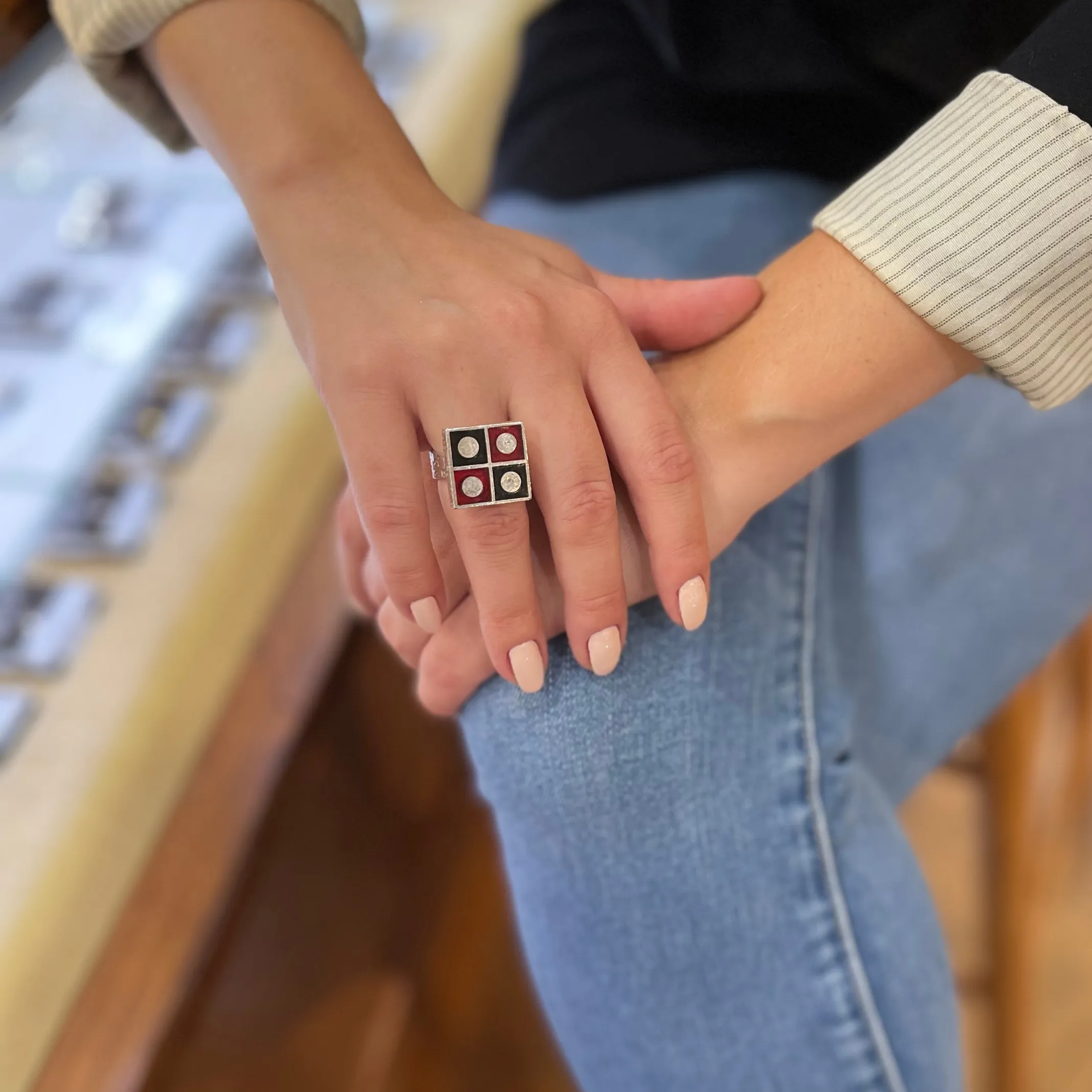 Signed Walter Schluep Resin and Sterling Ring