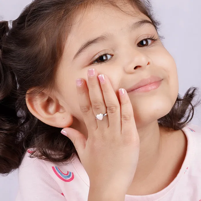 Silver Baby Pink Love Kids Ring