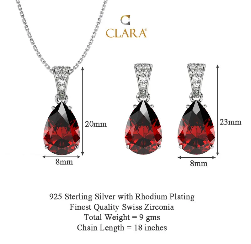 Silver Blood Red Tear Drop Jewellery Set