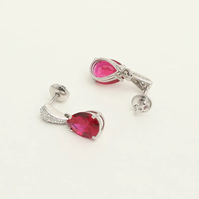 Silver Blood Red Tear Drop Jewellery Set