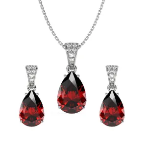 Silver Blood Red Tear Drop Jewellery Set