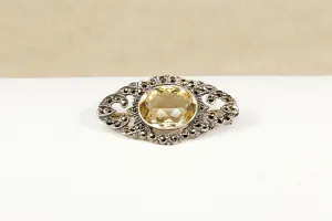 Silver Citrine and Marcasite Brooch