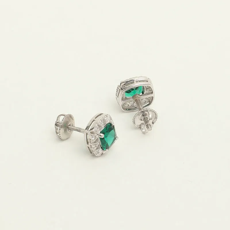 Silver Dark Green Cushion Jewellery Set