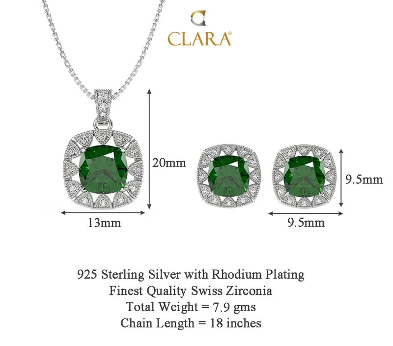 Silver Dark Green Cushion Jewellery Set