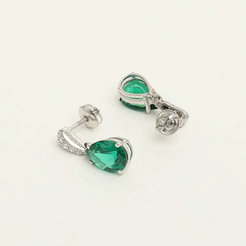 Silver Dark Green Tear Drop Jewellery Set