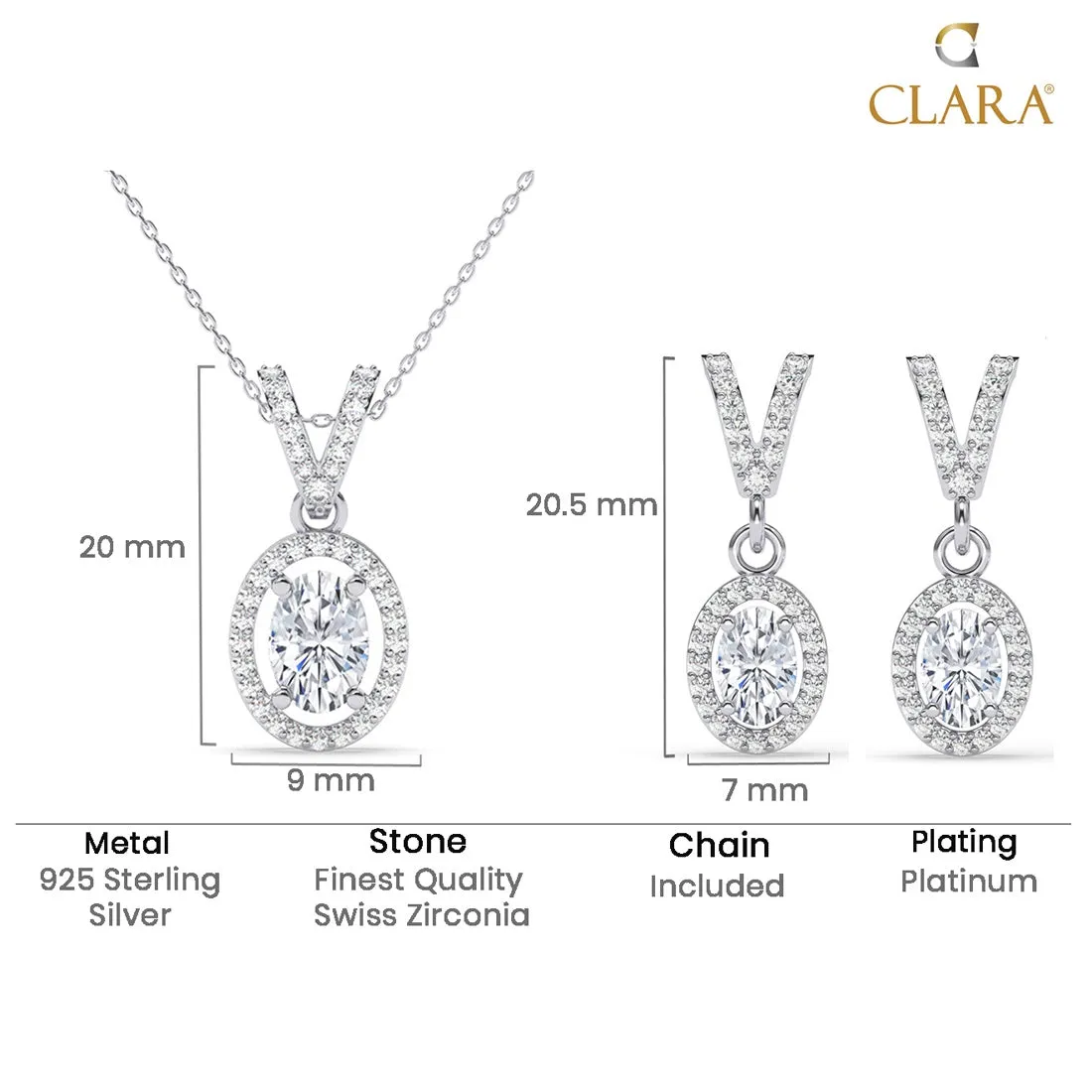 Silver Halo Oval Solitaire Jewellery Set